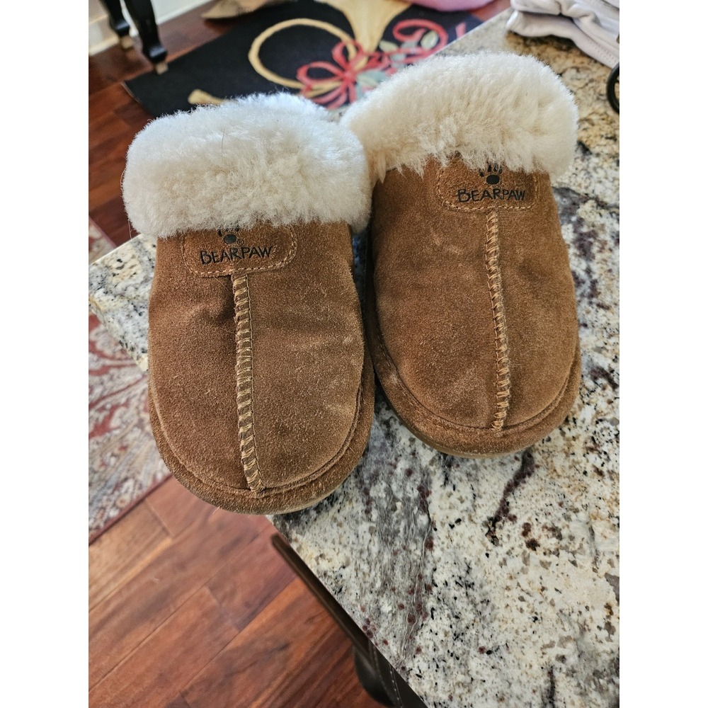 Bearpaw Fuzzy Slippers/slides Tobacco Brown Suede Size 7